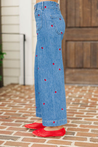 Big Dreams Blue Embroidered Wide Leg Jeans