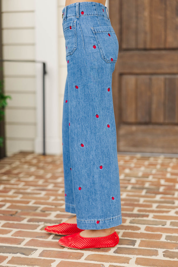 Big Dreams Blue Embroidered Wide Leg Jeans