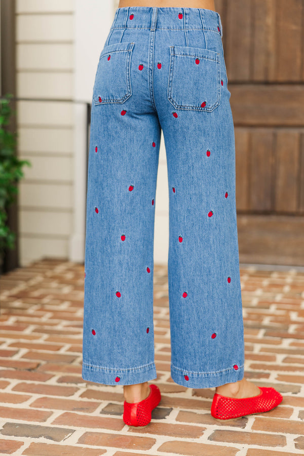 Big Dreams Blue Embroidered Wide Leg Jeans