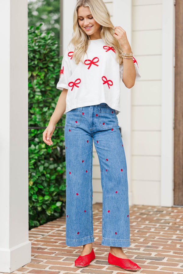 Big Dreams Blue Embroidered Wide Leg Jeans