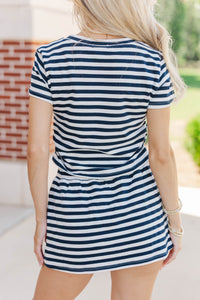 Rally Girl Navy Striped Go Team Patch Top