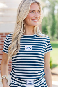 Rally Girl Navy Striped Go Team Patch Top