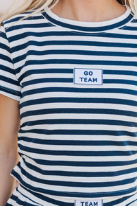 Rally Girl Navy Striped Go Team Patch Top