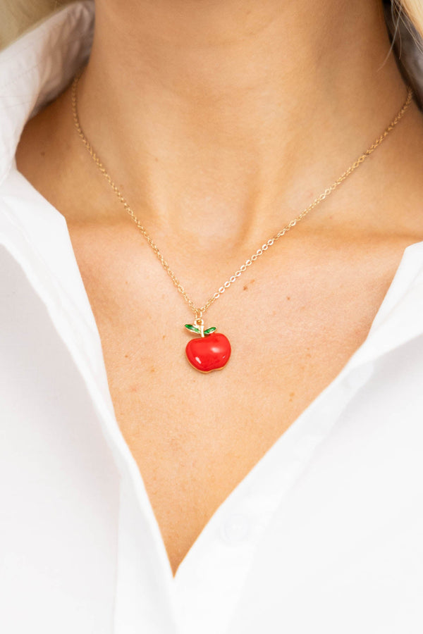 For The Teacher Red Apple Necklace