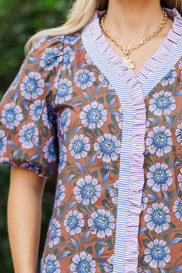 Take Notice Brown Floral Blouse