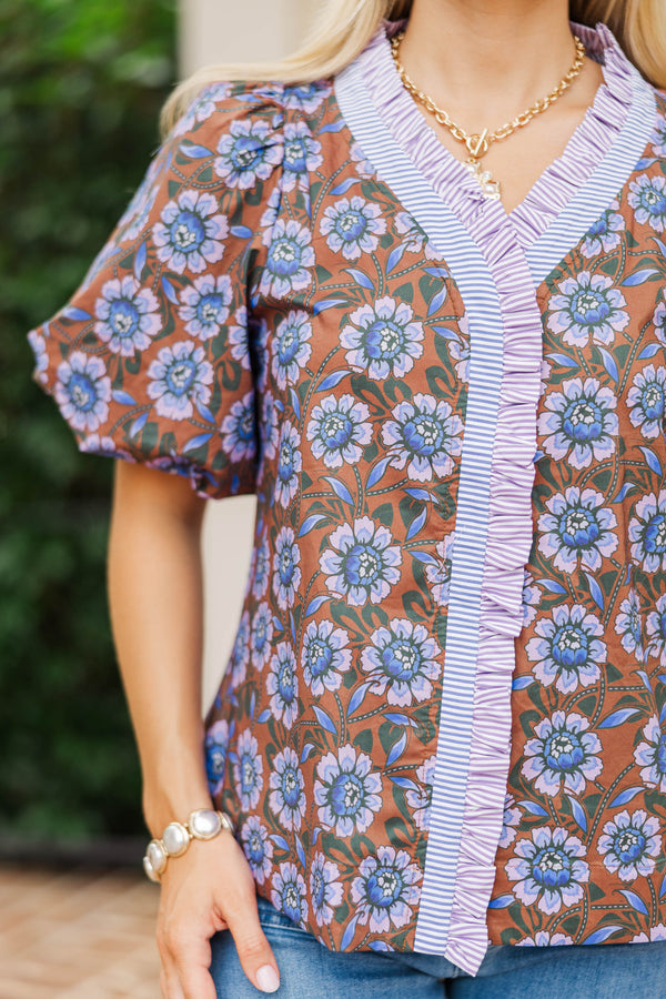 Take Notice Brown Floral Blouse