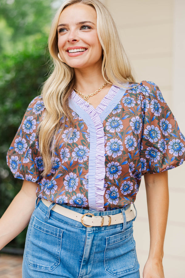Take Notice Brown Floral Blouse