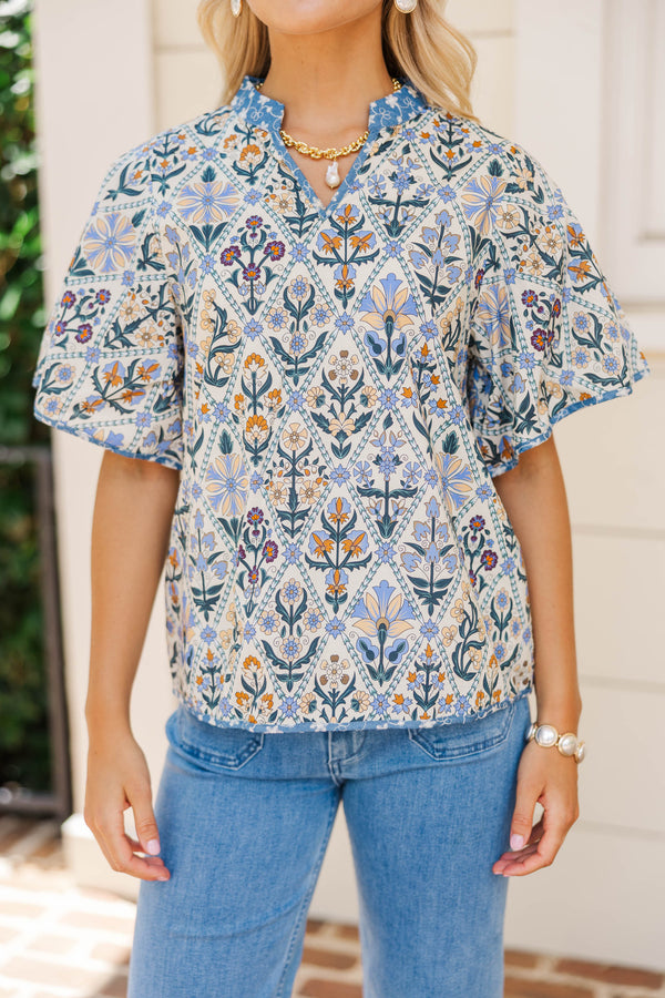 Stamp Of Approval Blue Medallion Blouse