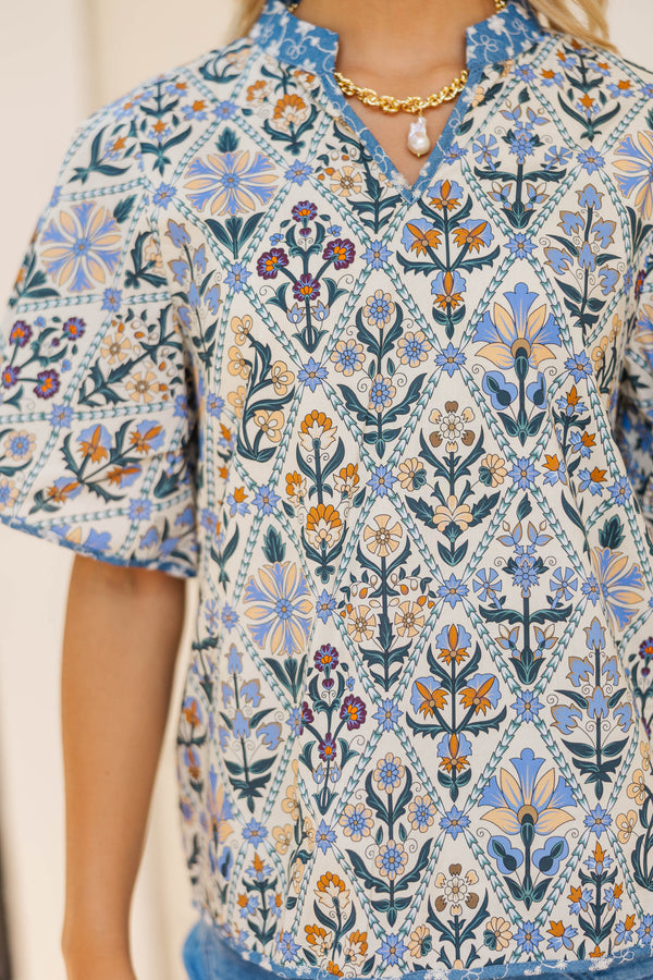 Stamp Of Approval Blue Medallion Blouse