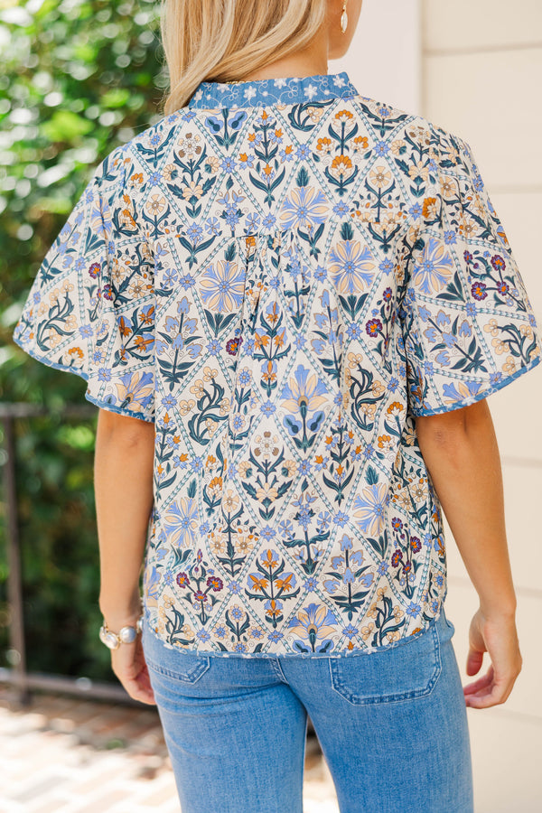 Stamp Of Approval Blue Medallion Blouse