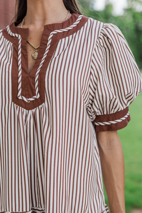 Golden Standard Brown Striped Dress