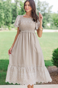 Worth Noting Brown Striped Midi Dress