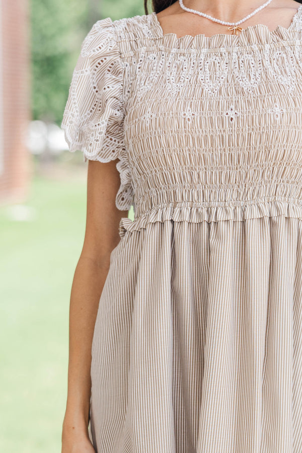 Worth Noting Brown Striped Midi Dress