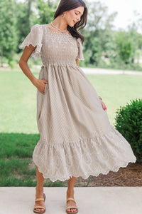 Worth Noting Brown Striped Midi Dress
