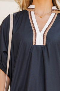 Set You Apart Black Collared Shift Dress