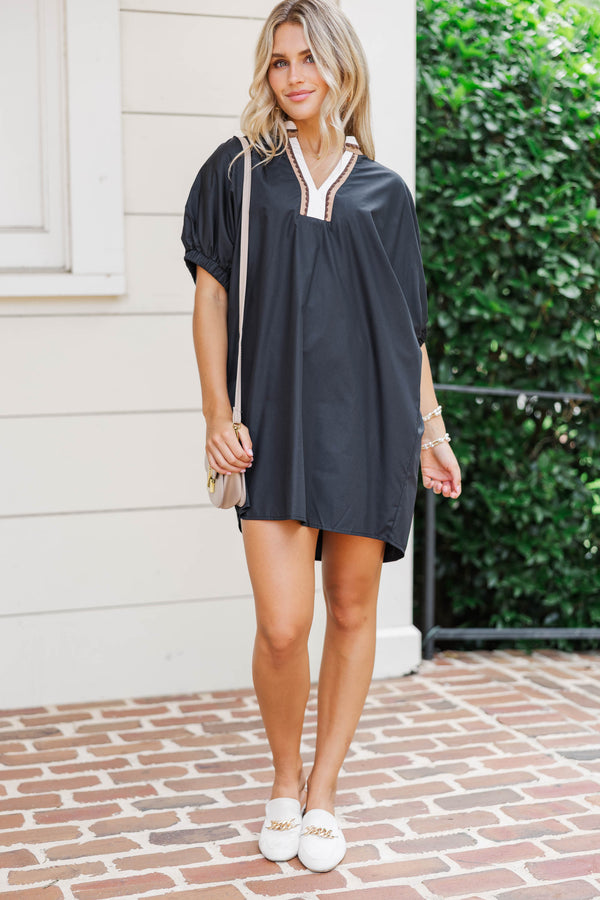 Set You Apart Black Collared Shift Dress