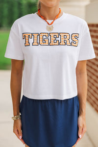 My Team Orange Gingham Tigers Applique Tee