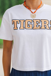 My Team Orange Gingham Tigers Applique Tee