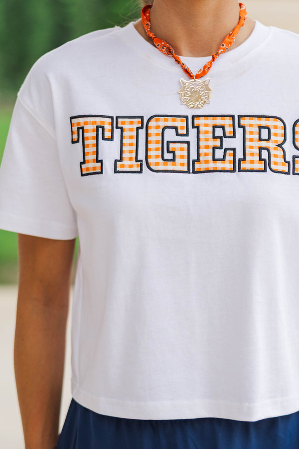 My Team Orange Gingham Tigers Applique Tee