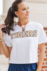 My Team Orange Gingham Tigers Applique Tee