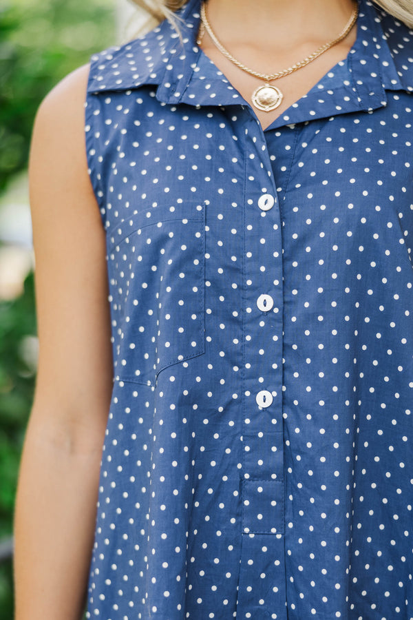 Fits Right In Navy Polka Dot Dress