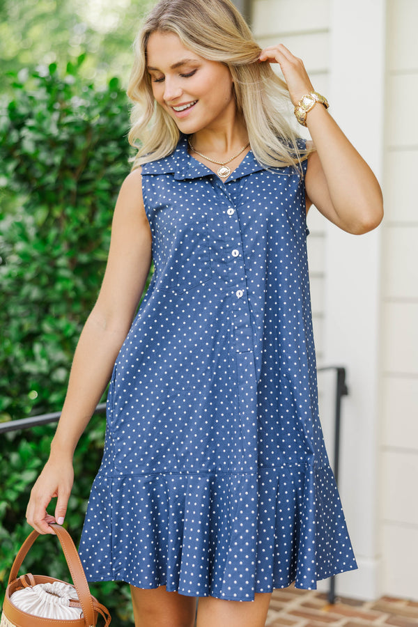 Fits Right In Navy Polka Dot Dress