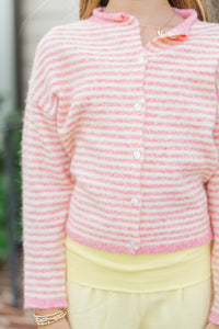 Girls: Fun Detail Coral Striped Cardigan