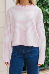 Fun Detail Pink Striped Cardigan