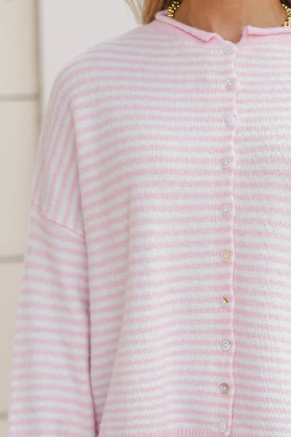 Fun Detail Pink Striped Cardigan