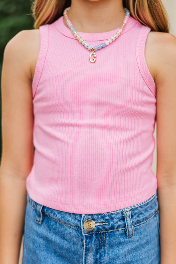 Girls: Catch Me If You Can Pink Ribbed Tank