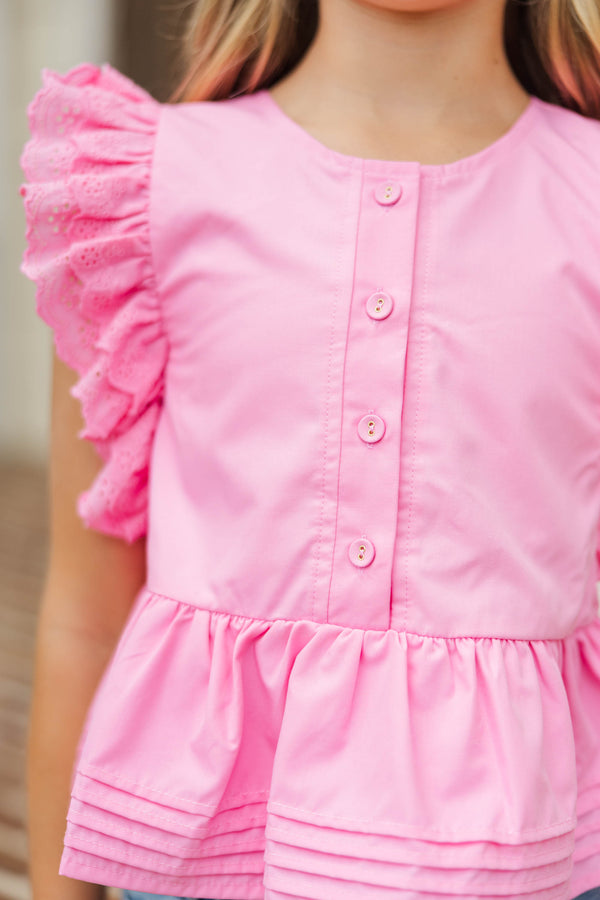 Girls: The Smile On My Face Pink Babydoll Scalloped Blouse