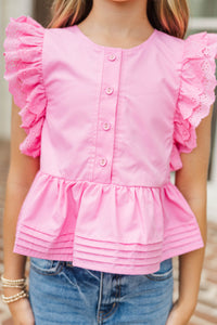 Girls: The Smile On My Face Pink Babydoll Scalloped Blouse