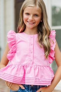 Girls: The Smile On My Face Pink Babydoll Scalloped Blouse