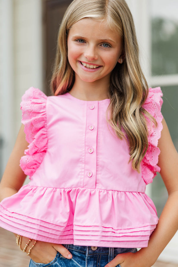 Girls: The Smile On My Face Pink Babydoll Scalloped Blouse
