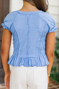 Girls: Made Of Sweet Moments Blue Smocked Tee