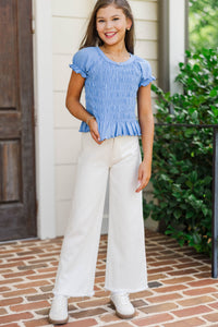 Girls: Made Of Sweet Moments Blue Smocked Tee