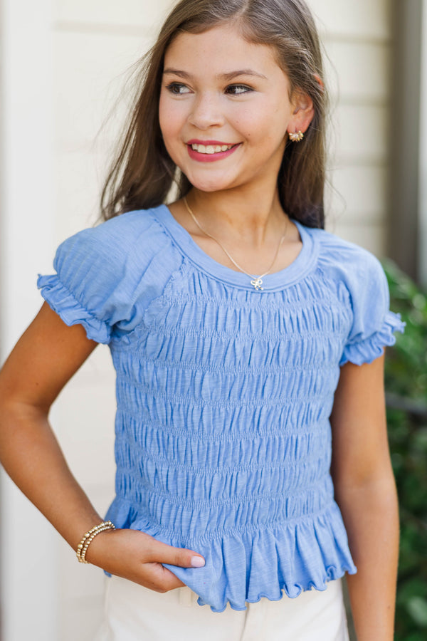 Girls: Made Of Sweet Moments Blue Smocked Tee