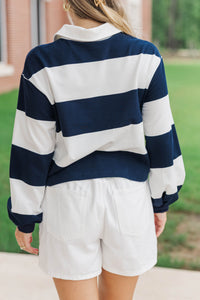 The Proper Navy Blue Rugby Striped Polo