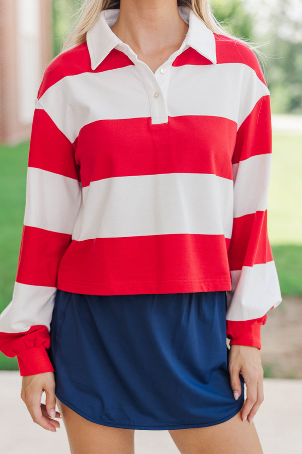 The Proper Red Rugby Striped Polo