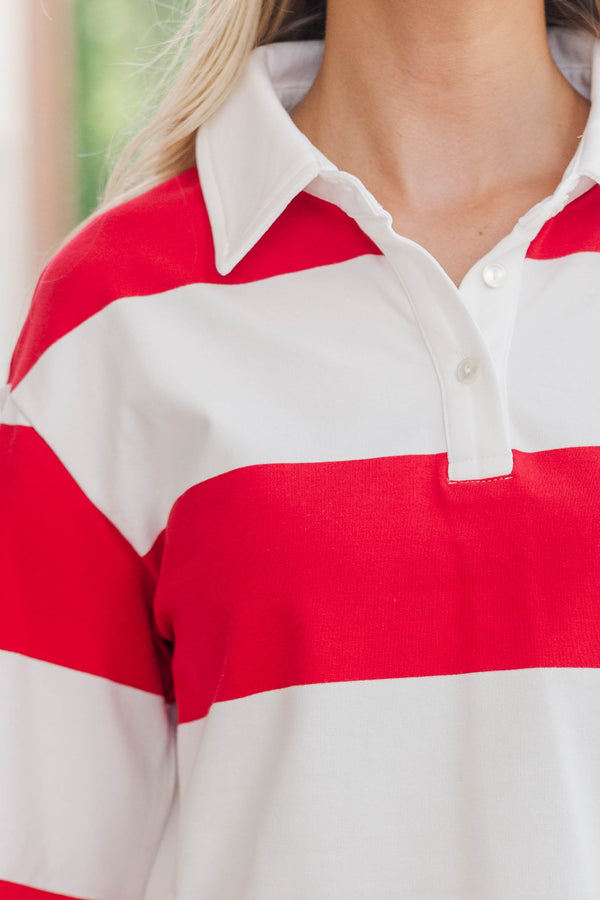 The Proper Red Rugby Striped Polo