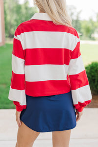 The Proper Red Rugby Striped Polo