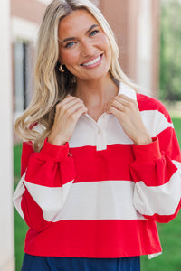 The Proper Red Rugby Striped Polo