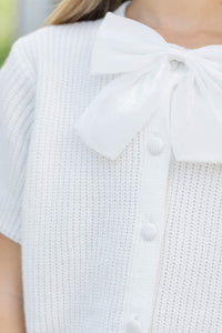 Girls: Little Charmer White Bow Knit Cardigan