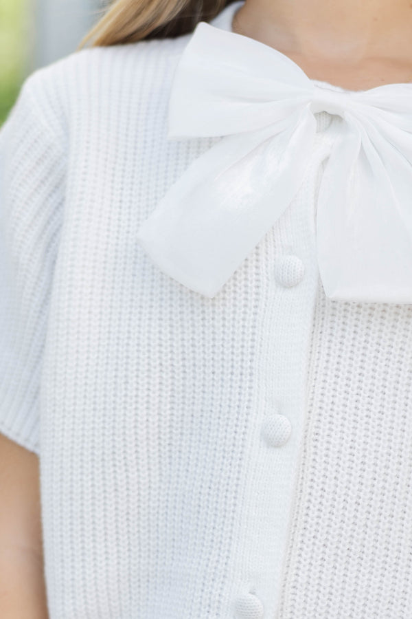 Girls: Little Charmer White Bow Knit Cardigan