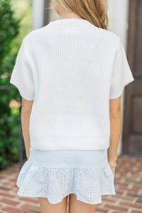Girls: Little Charmer White Bow Knit Cardigan