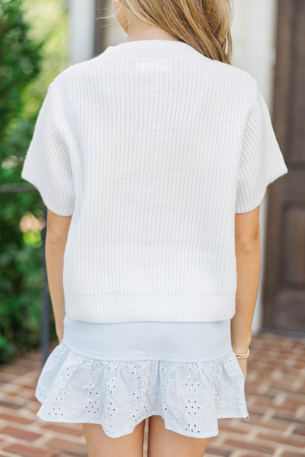 Girls: Little Charmer White Bow Knit Cardigan