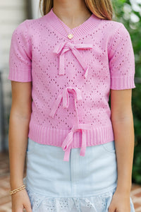 Girls: Oh So Fancy Pink Bow Knit Sweater