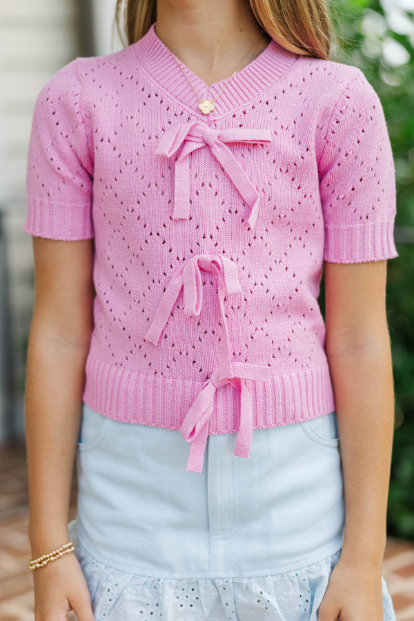 Girls: Oh So Fancy Pink Bow Knit Sweater