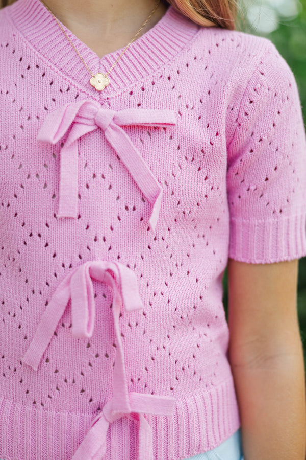 Girls: Oh So Fancy Pink Bow Knit Sweater