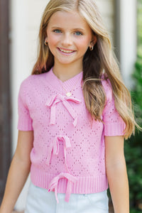 Girls: Oh So Fancy Pink Bow Knit Sweater